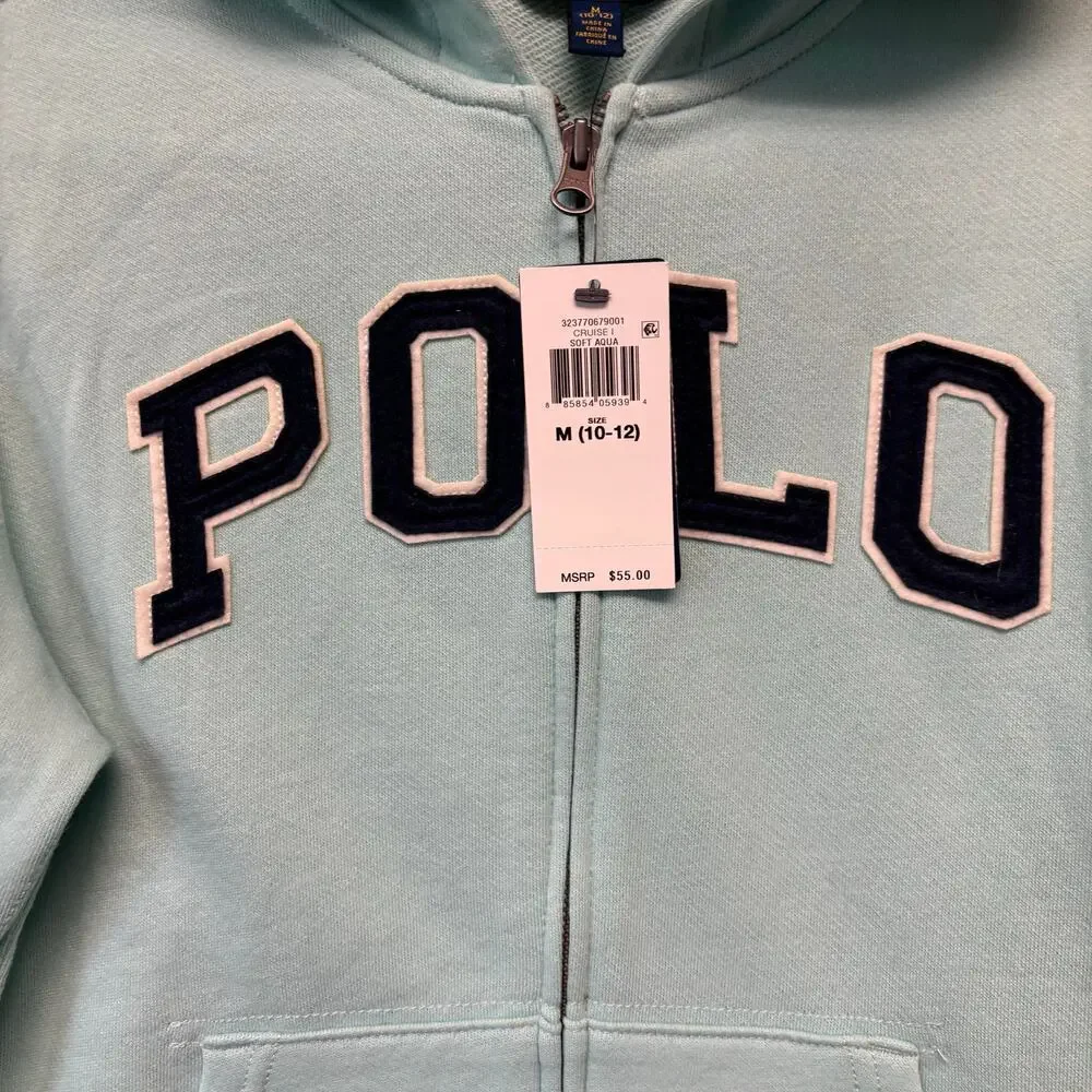 Polo Ralph Lauren Full Zip Hoodie Kids Medium Preppy Cozy Streetwear Aqua Teal